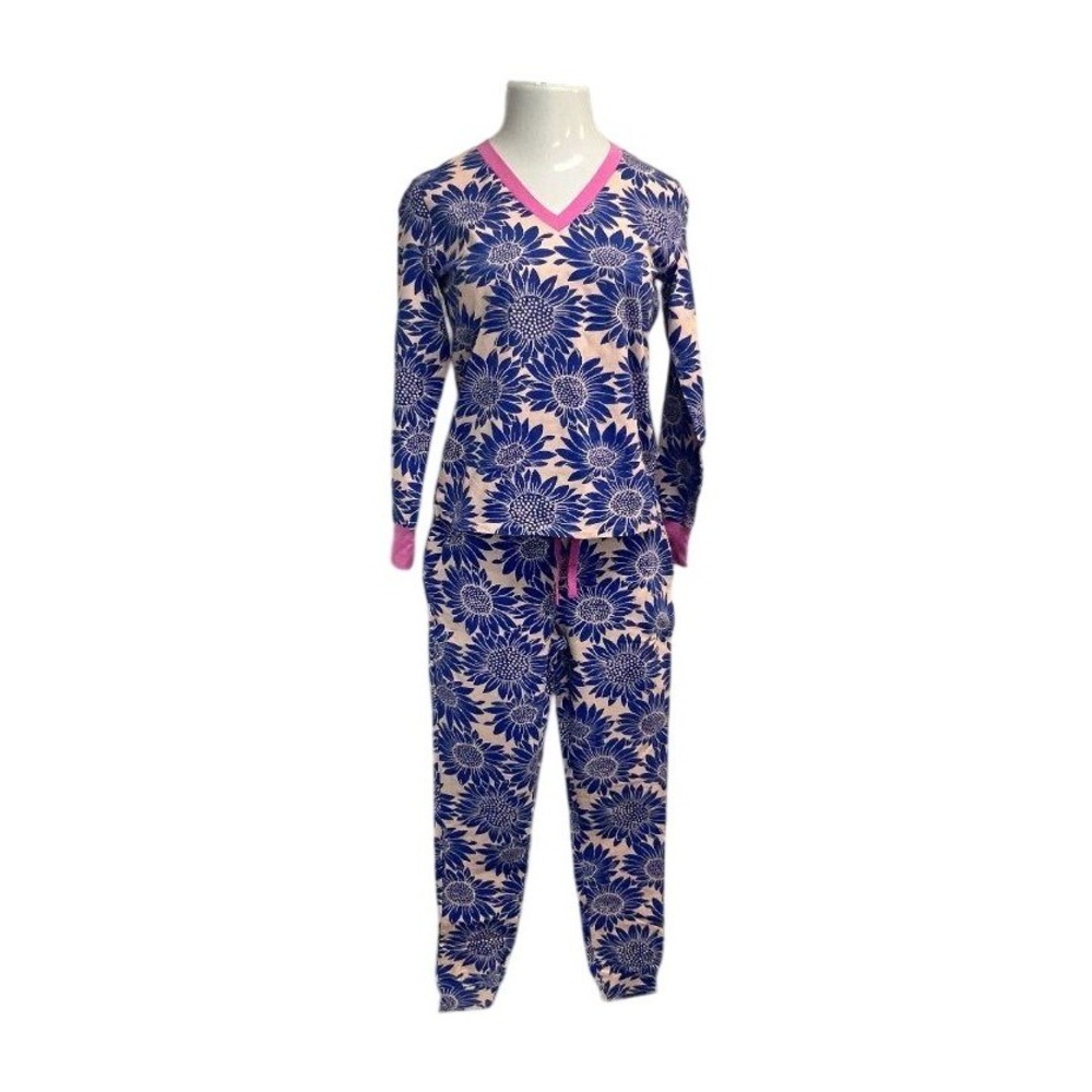 Anorak Pajama Set Womens Small Blue Pink New Sunflower Floral Print Loungewear‎